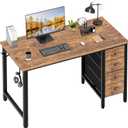 Lufeiya 40 inch Computer Desk with 4 Fabric Drawers, Kids Student Reversible Small Desks for Home Office Small Space, Work PC Desk Table for Bedroom, Rustic Brown