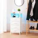 Yoobure Night Stand - LED White Nightstand with Charging Station, Bedside Table with 4 Storage Drawers and Storage Shelf, End Table with USB Ports and Outlets, Tall Dresser for Bedroom