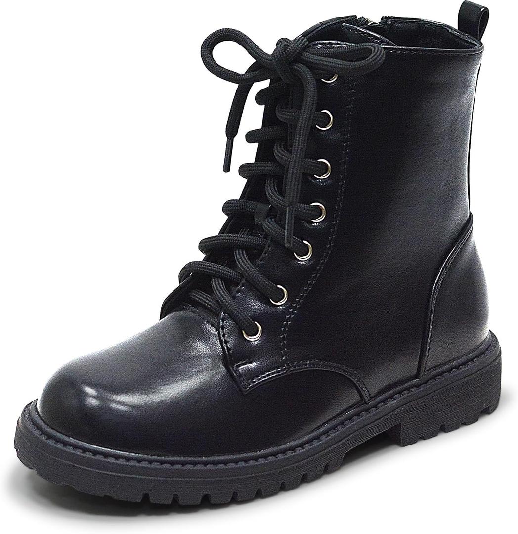 LseLom Girls Boys Side Zipper Combat Ankle Boots Big Kid Black US 2
