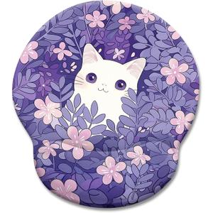 LIMKRIAN Purple Mouse Pad with Wrist Rest, Cat Ergonomic Mouse Pad Wrist Support with Non-Slip Pain Relief PU Base, Funny Computer Mousepad, Cute Kawaii Purple Office Supplies Desk Accessories Decor