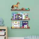 AZSKY Floating Bookshelf for Kids, Floating Shelves for Wall Cloud Picture Ledge Shelf Walnut 23.6 Inches Nursery Book Shelves Set 3, Baby Book Shelf for Toddler Room, Baby Room, Nursery Decor, 24Inch