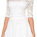 Atnlewhi Womens Vintage Lace Floral Off Shoulder Elegant Swing Dresses A-line Mini Dress for Party Cocktail Wedding (Medium)