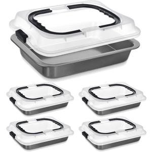 4 Pcs Cake Baking Pan with Lid and Handle, 9 x 13 Inch Non-stick Rectangle Sheet Cake Pan Carrier for Brownie Roasting Cooking Baking (Black Gray)