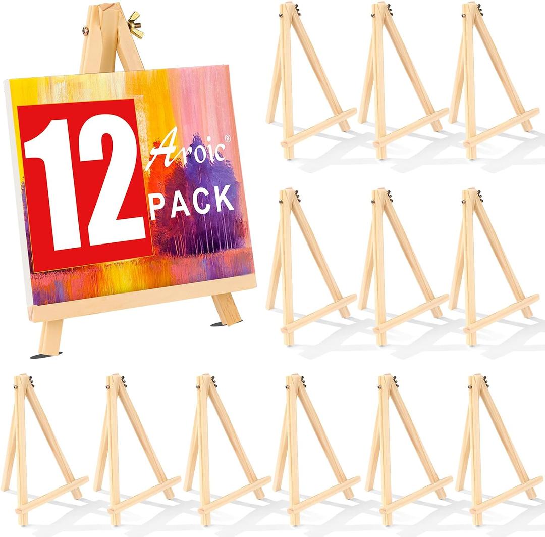 12 Pack 9 Inch Wood Easels, Easel Stand for Painting Canvases, Art, and Crafts, Tripod, Painting Party Easel, Kids Student Tabletop Easels for Painting, Portable Canvas Photo Picture Sign Holder, 11.5 X 9 X 6.5 Inches