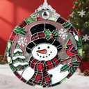 Snowman Stained Glass Ornament - Winter Gift for Xmas,Christmas Tree Decorations, Exchange Present