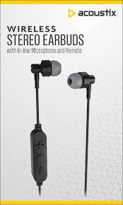 Acoustix Wireless Stereo Earbuds With In Line Microphone and Remote