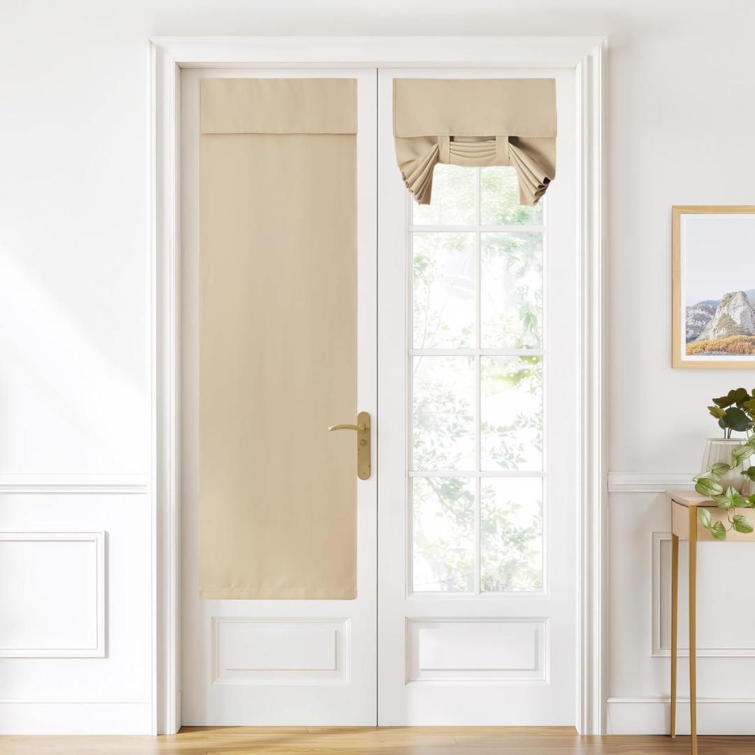 NICETOWN Farmhouse French Door Curtains for Window, Privacy Blackout Thermal Insulated Window Covering for Glass Door, Front Kitchen Curtain Tie Up Shade 22W x 72L Inches Long, 1 Panel (Biscotti Beige)