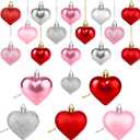 Valentines Heart Shaped Ornaments 20 Pcs, Red Pink Silver Glitter Hanging Decorations for Christmas Tree Home Window Indoor, Valentine Romantic Heart Shaped Decor Gifts for Wedding Anniversary Party