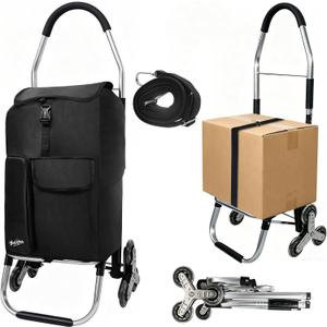 BUCABUCA Stair Climbing Shopping Cart, 2-in-1Foldable Grocery Cart on Wheels with Removable Waterproof Bag & Adjustable Cargo Strap
