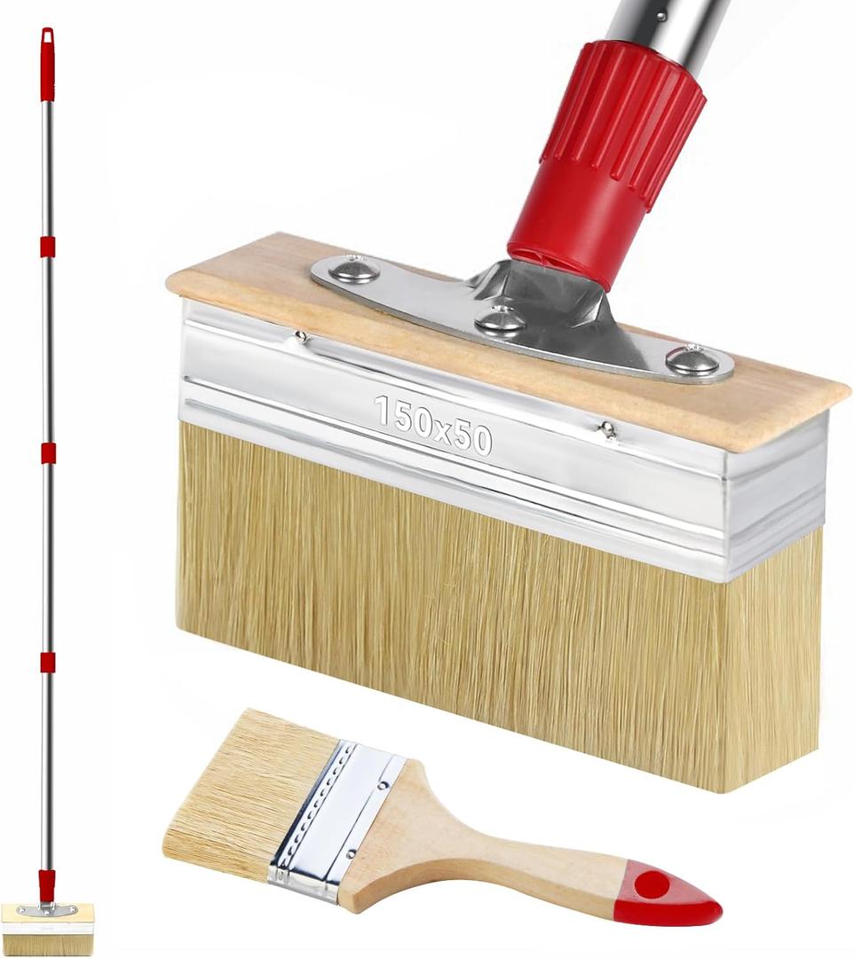 60" Long Handle 6" Deck Stain Brush Applicator with 3" Paint Brush for Woodstains, Oils, Decking, Decking Stains, Deck Coatings, Fence Wall Furniture Paints
