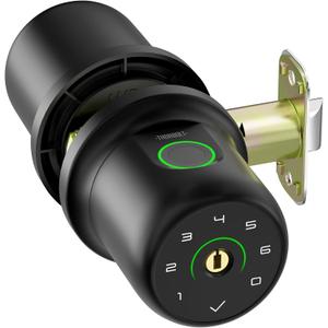 ThorBolt G1 Fingerprint Door Knob Lock with Keypad Biometric Door Knob Auto-Lock 4* AAA Alkaline Batteries Interior Door Lock for Bedroom, Garage, Office, Pantry Door Black