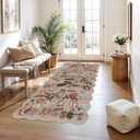 3x6 Rug Floral Scalloped Runner: Machine Washable Non Slip Stain Resistant Kitchen Runner for Hallway Bedroom Entryway - Soft Low Pile Flower Throw Carpet for Boho Vintage Home Decor3x6 Beige-Brown