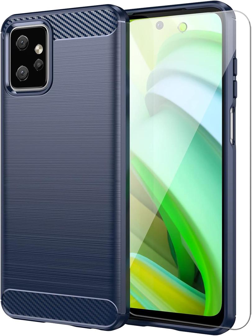 Motorola Moto G Power 5G 2023 Case, Shock-Absorption Flexible TPU Bumper, Brushed Texture, HD Screen Protector, Navy Blue