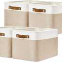 DULLEMELO Fabric Storage Bins for Laundry, Home, Foldable Storage Baskets for Shelves, Toys, Collapsible Storage Bins for Office, Closet, Bedroom(White&Khaki,15"x11"x9.5",4-Pack)