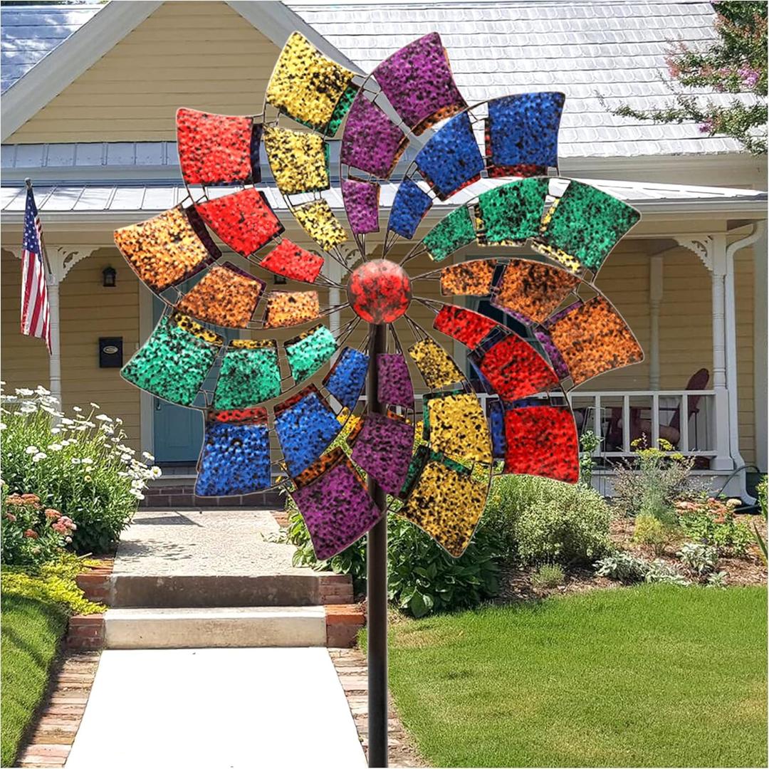 Cyan Oasis Wind Spinners for Yard and Garden, 84" Wind Spinners Outdoor Metal Extra Large, Wind Sculptures & Spinners with Stake, Yard Art Garden Decor Gift for Family