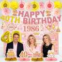 24 Pcs 40th Birthday Decorations for Women, Back in 1986 Party Supplies, Pink Gold 40th Birthday Banner Backdrop Hanging Swirls Balloons Honeycomb Centerpieces Sash