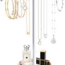 bodkar Jewelry Necklace Organizer Stand,12.9" Tall Sturdy Metal Jewelry Stand with Round Tray for Bracelet Bangles Holder Display,Long Necklace Organizer Holder (white)