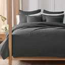 Levtex Home Cross Stitch Reversible King/Cal King Quilt Set (106x92in) and 2 Pillow Shams (36x20in) - Stitch Texture - Charcoal - Cotton King Size Quilt Bedding Set - Lightweight Soft Pre-Washed