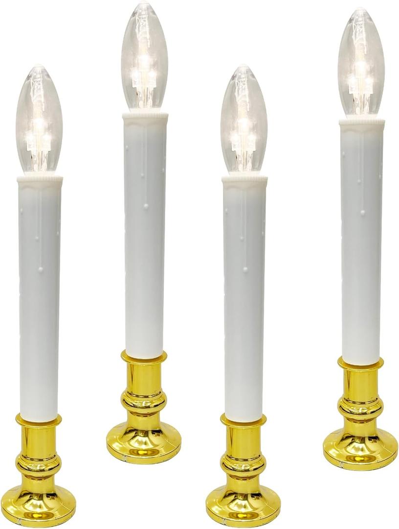 4 Pack Christmas Battery Operated LED Window Candles with Timer, Christmas Window Candles Lights with 3V Ultra-Bright LED Bulbs for Halloween Decorations Indoor Windows Mantels Table , 4 Suction Cups