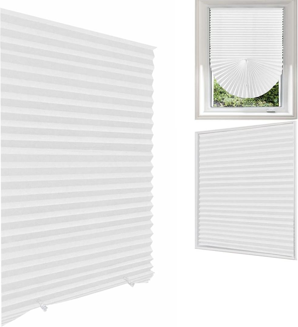 MALOKI Temporary Window Blinds, Pleated Window Shades Cordless Fabric Shades Light Filtering Fabric Blinds for Windows,Easy to Cut and Install - 35 x 59 Inch (Fits Windows 19-36 inch) (White - 1 Pack)
