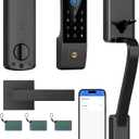 Smart Fingerprint Door Lock for Front Door – Keyless Entry Deadbolt with Handle Set, Digital Keypad, App Control, Auto Lock, Easy Install, Matte Black