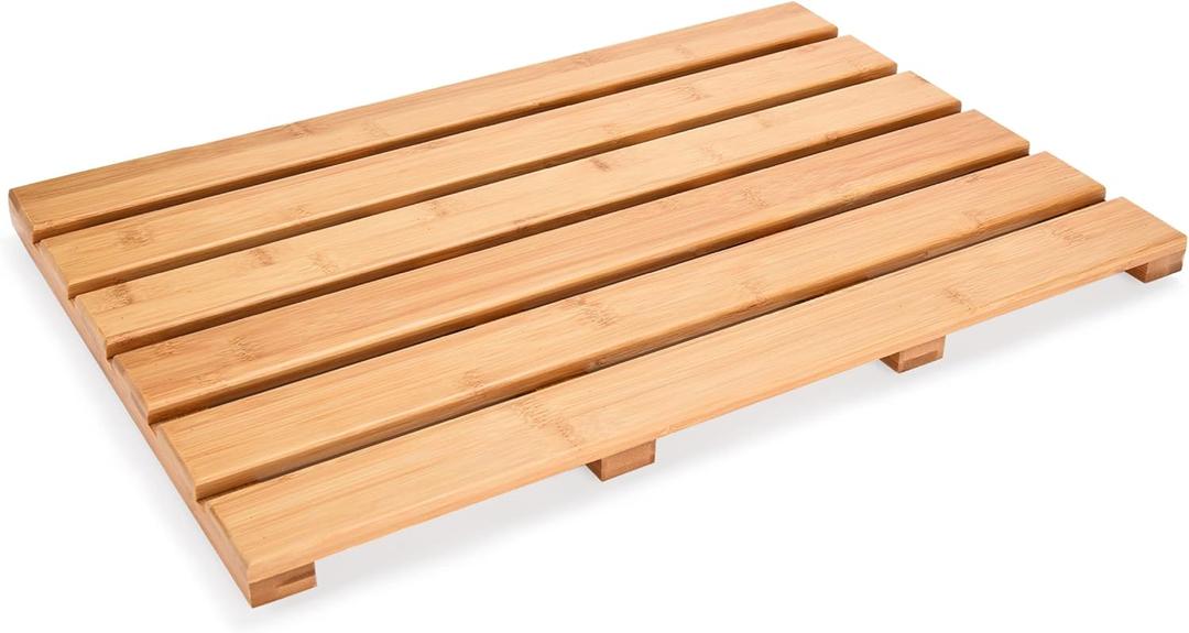 Tranquil Beauty Bamboo Bath Mat for Luxury Shower - 1x21x14-Inch Sturdy Natural Bamboo Bathroom Mat with Non-Slip Rubber- Waterproof Shower Mat - Bathroom Decor Essentials for Indoor or Outdoor Use