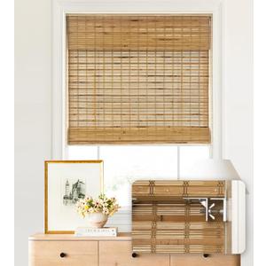 LazBlinds No Tools No Drill Cordless Bamboo Roman Shades, Light Filtering Window Treatment, Roll Up Bamboo Blinds for Windows 20'' W x 64'' H, Dali Native