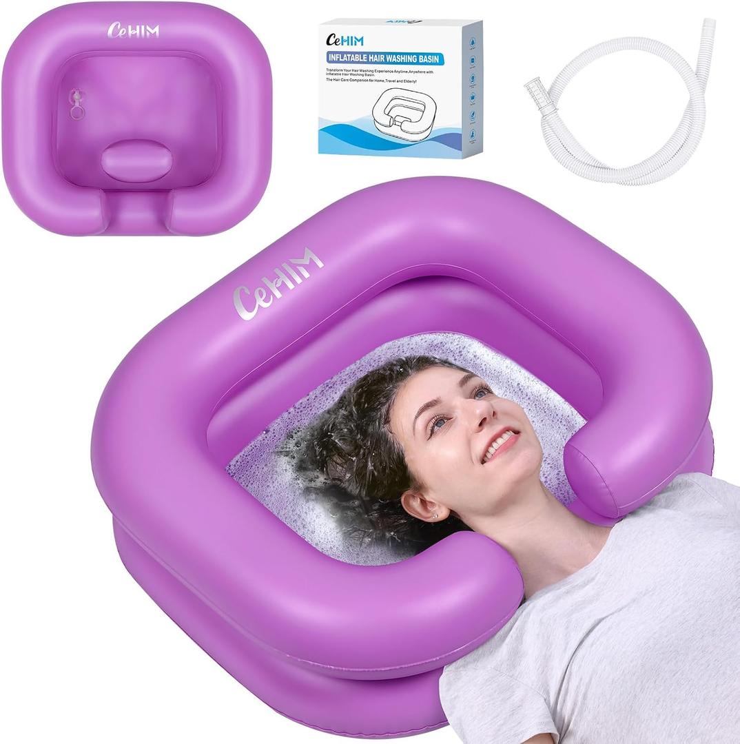 Inflatable Shampoo Basin - Portable Shampoo Bowl, Hair Washing Basin for Bedridden, Disabled,Injured, Hair Wash Tub for Dreadlocks and at Home Sink Washing (Purple)