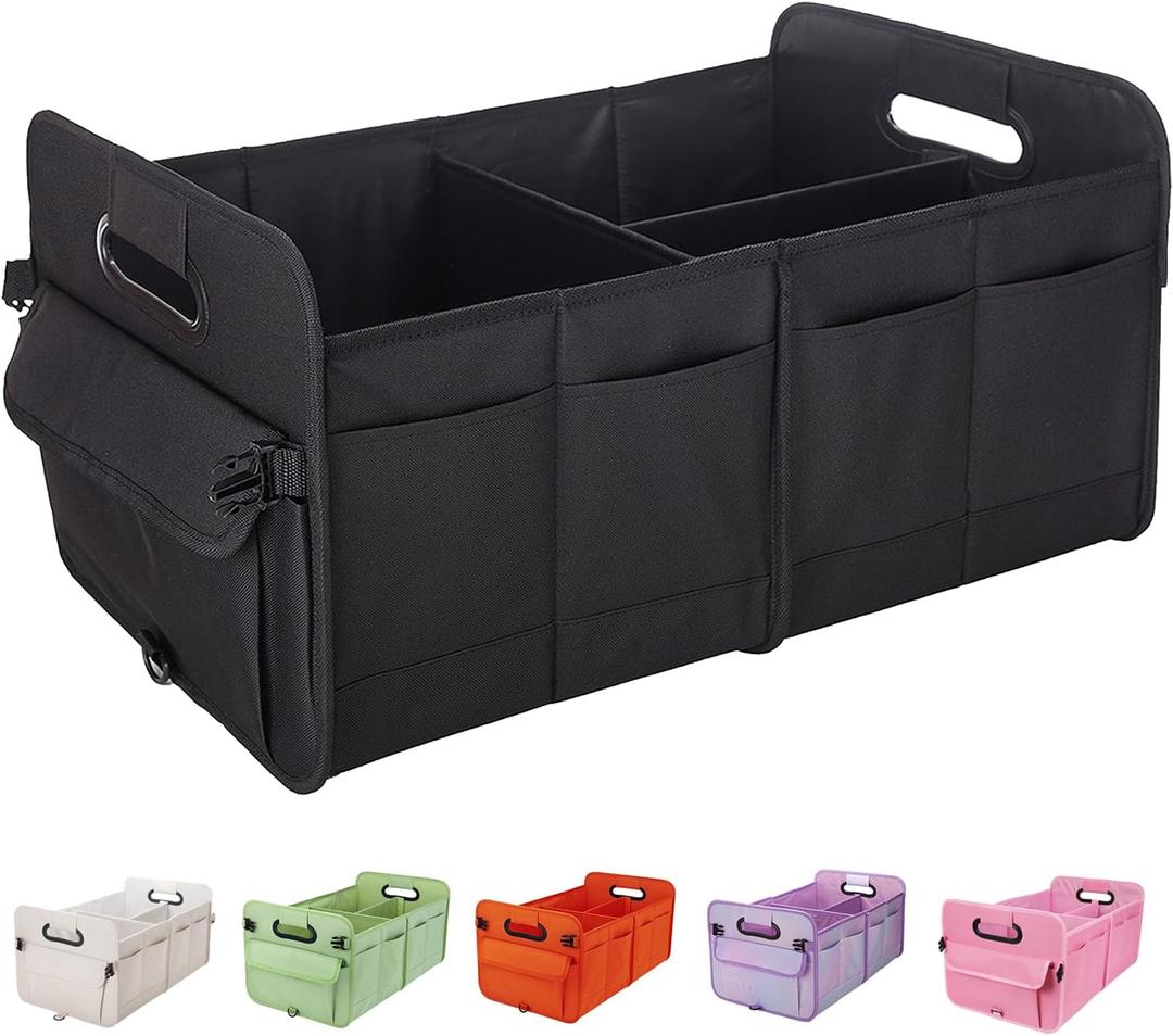Trunk Organizer For Suv & Sedan,Car Organizers and Storage, Waterproof Collapsible & Adjustable Straps,70L Sturdy Car Organization for Car Accessories, Tools,Sundries,2-3 CompartmentBlack
