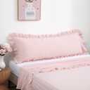 Blush White Plaid Body Pillow Cover with Ruffles 20x54 inches, 100% Cotton Rustic French Country Vintage Fall Pillow Shams for Bed/Sofa (20x54 inches, Blush/White Plaid)
