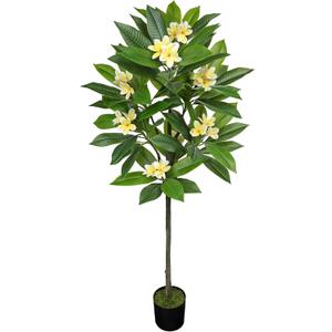 Briful Artificial Plants Indoor 5.09ft Fake Tropical Plumeria Flowers Tree in Black Pot Hawaiian Yellow Plumeria Faux Frangipani Tree Potted Floor Plant for Home Office Wedding Decor