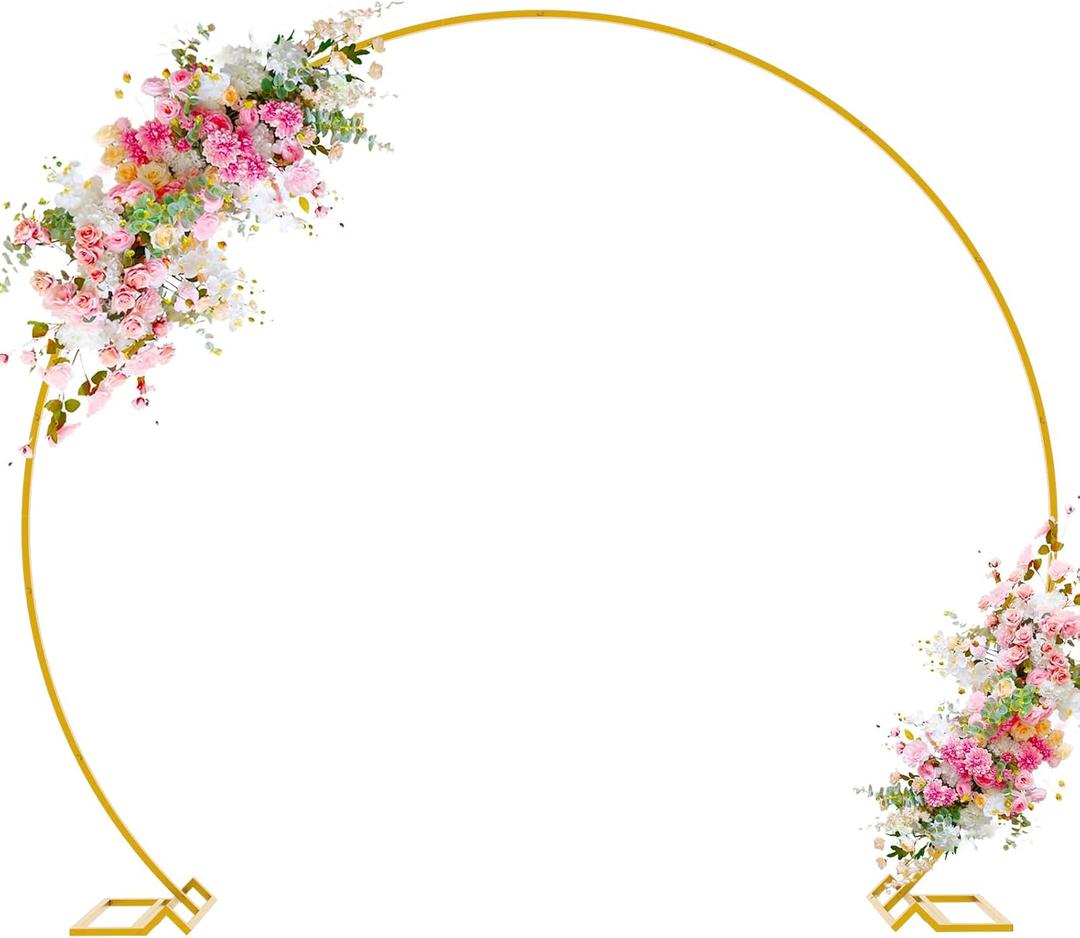 Wokceer Round Backdrop Stand 8FT Gold Wedding Arch Metal Circle Balloon Arch Stand for Birthday Party Wedding Bridal Shower Anniversary Ceremony