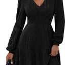 PRETTYGARDEN Women Sweater Dress Fall Fashion 2026 Long Sleeve V Neck Ribbed Knit Pleated A Line Elegant Maxi Winter Dresses, Small