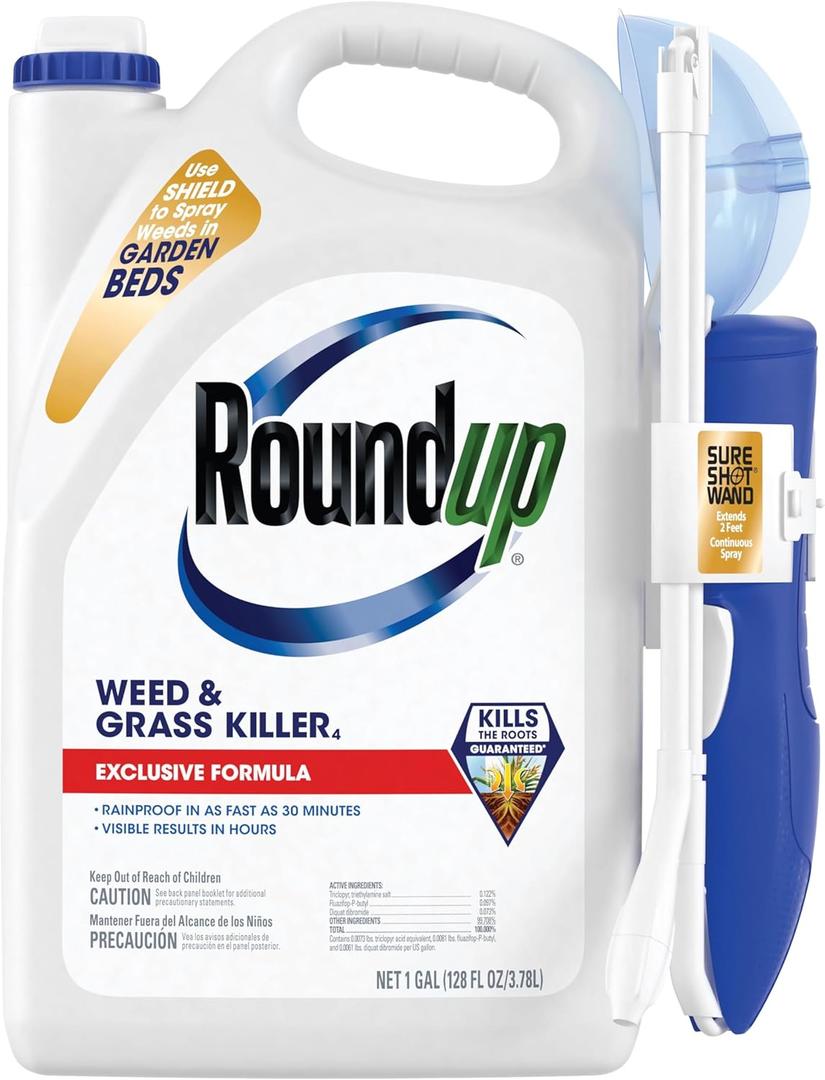 Roundup Weed & Grass Killer with Sure Shot Wand, Use in and Around Flower Beds, Trees, and Driveways, 1 gal.