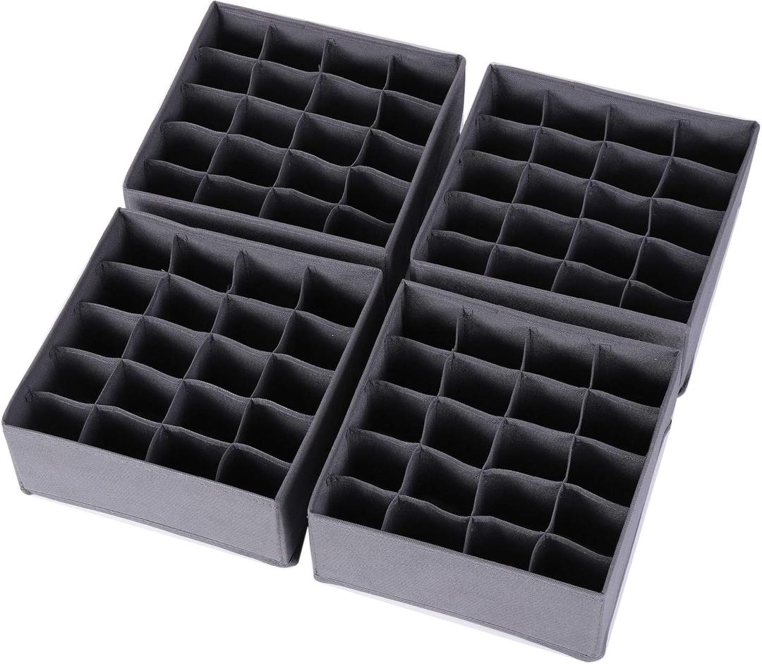 DIOMMELL 4 Pack Foldable Cloth Storage Box Closet Dresser Drawer Organizer Fabric Baskets Bins Containers Divider for Clothes Underwear Socks Lingerie Clothing, Dark Grey 40-0000