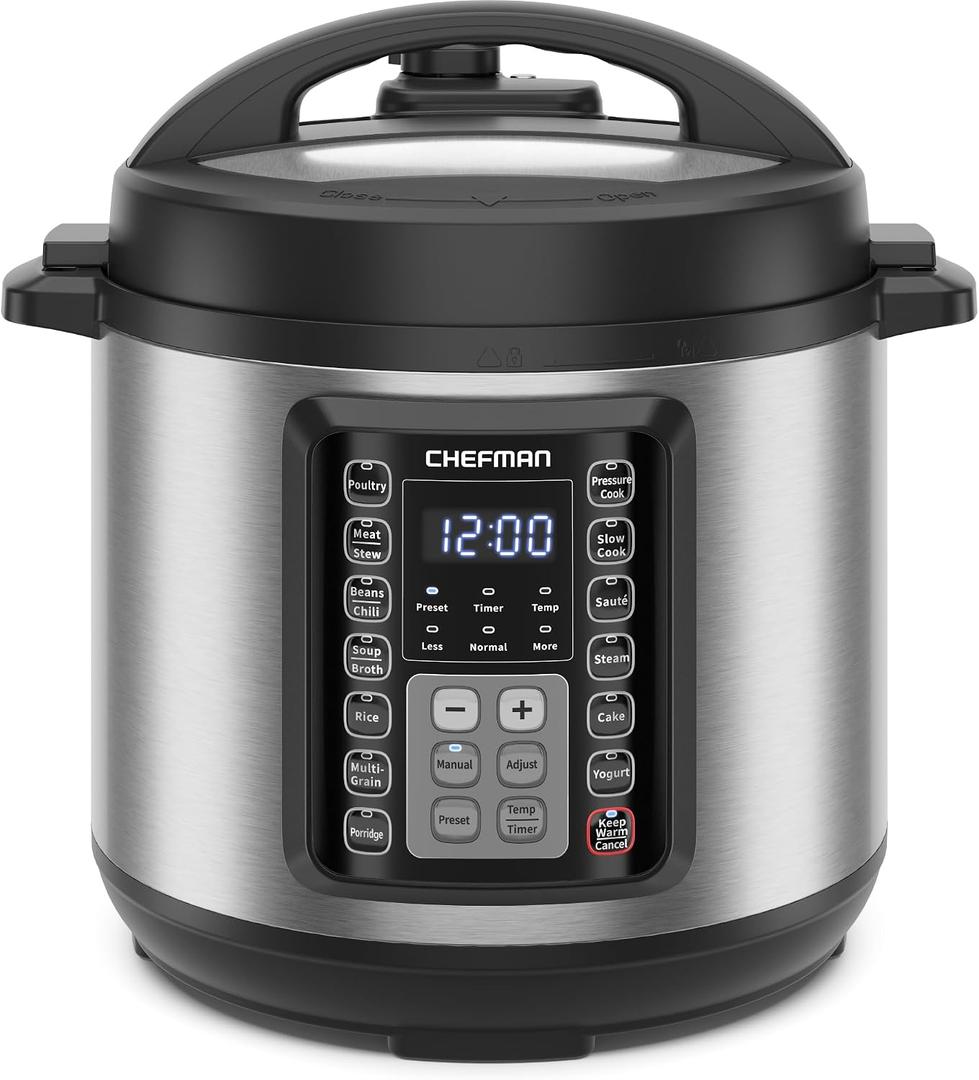 Chefman 13-in-1 Electric Pressure Cooker, 6-Quart Multicooker with Touchscreen Controls, Slow Cooker, Steamer, Sauté, Soup, Chili, Delay Start & Keep Warm, Stainless Steel
