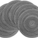 Floroom 15 Inch Round Braided Placemats Set of 6, Washable Heat Resistant Cotton Polyester Circle Place Mats for Kitchen Dining Table - Mist Grey