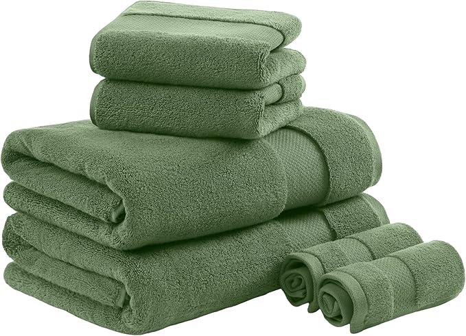 Madison Park Turkish Bath Towels Pack of 6, 2 Hand Towel for Bathroom, 2 Wash Towel, 2 Turkish Bath Towel Set, Luxury, 100% Cotton, Highly Absorbent & Quick Dry, Green