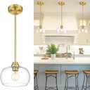 AUTELO Gold Pendant Lights, 1-Light Pendant Lights Kitchen Island in Brushed Gold Finish with Clear Glass, Vintage Pendant Light Fixtures, Gold Hanging Lights for Kitchen Island H9385 BG-R