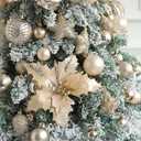 54ct Champagne Gold Christmas Ball Ornaments, Assorted Shatterproof Christmas Decorations Bulk Elegant Hanging Bulbs Ornaments with Artificial Christmas Flowers for Xmas Tree Holiday Party Decor