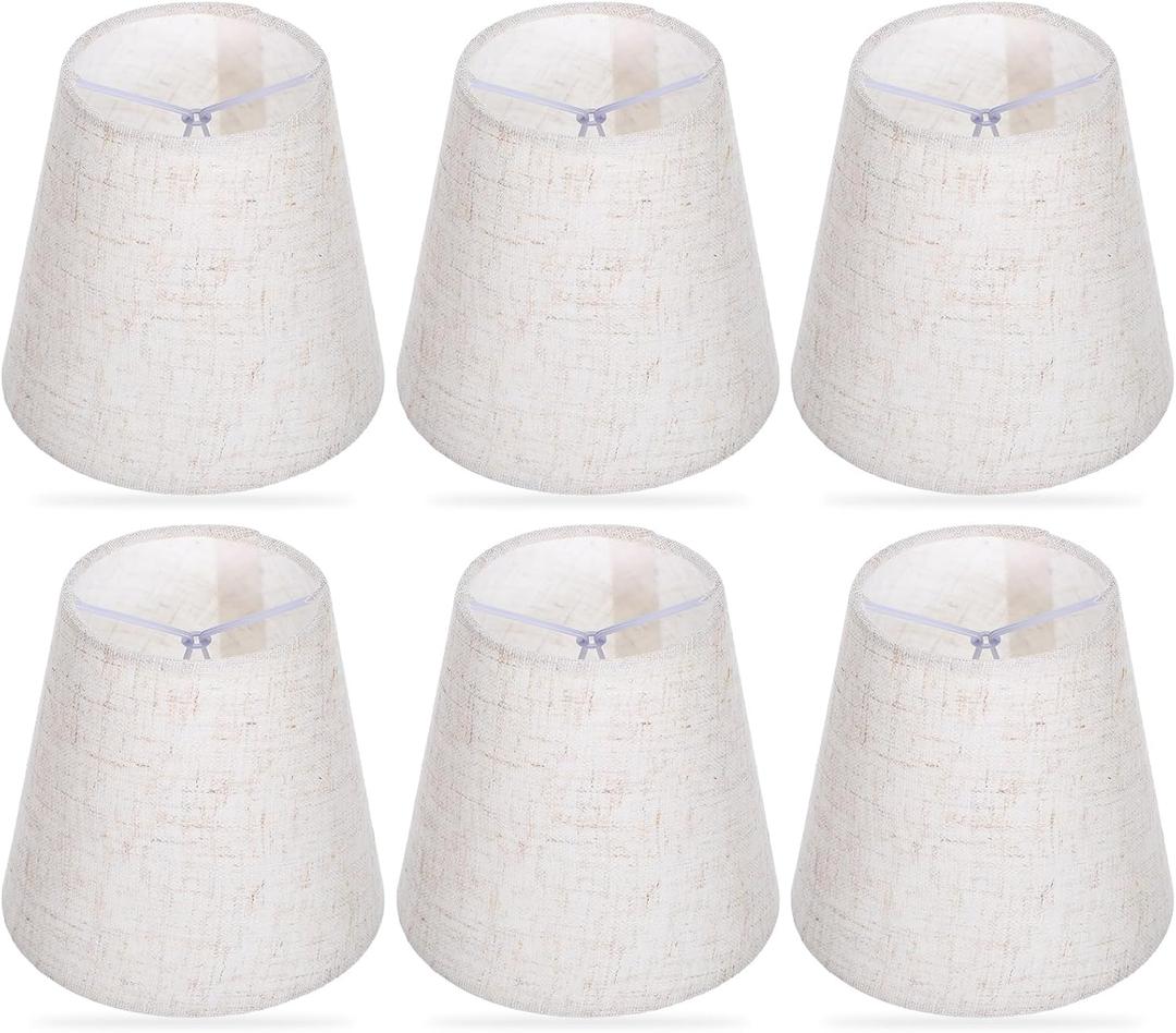Set of 6 Chandelier Lamp Shades 5 Inch, Mini Barrel Lampshades Clip On for Table Lamp Wall Lamp Replacement, Natural Linen Mini Lamp Shade, 3.5x5.1x5.5in (Top Height Bottom)