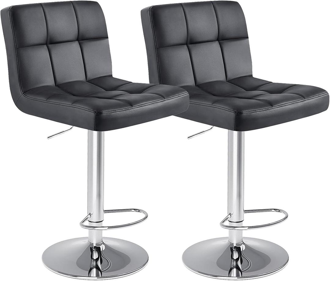 SMUG Bar Stools Set of 2, PU Leather Adjustable Swivel Barstools with Back, Armless Hydraulic Kitchen Counter Height Bar Stools, Thickened Seat Cushion Square Island Barstools