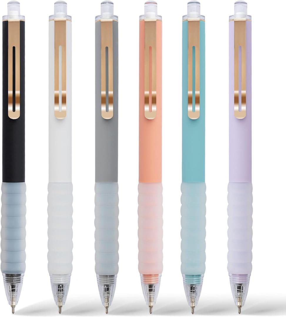 6 x AZGO Ballpoint Pens Black Retractable Ink Writing Pen Office 0.7mm Ball Point Pen for Journaling (Gold 6-count)