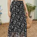 Gardenwed Womens Midi Casual Skirt High Waisted Pleated Flowy A Line Elastic Swing Skirts with Side Slit (L)