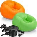 Realspring 2 Pcs Inflatable Bean Bag Chairs with Electric Air Pump Outdoor Blow up Chair Inflatable Lazy Sofa Folding Portable Loungers Couch for Living Room Bedroom(Orange, Green)