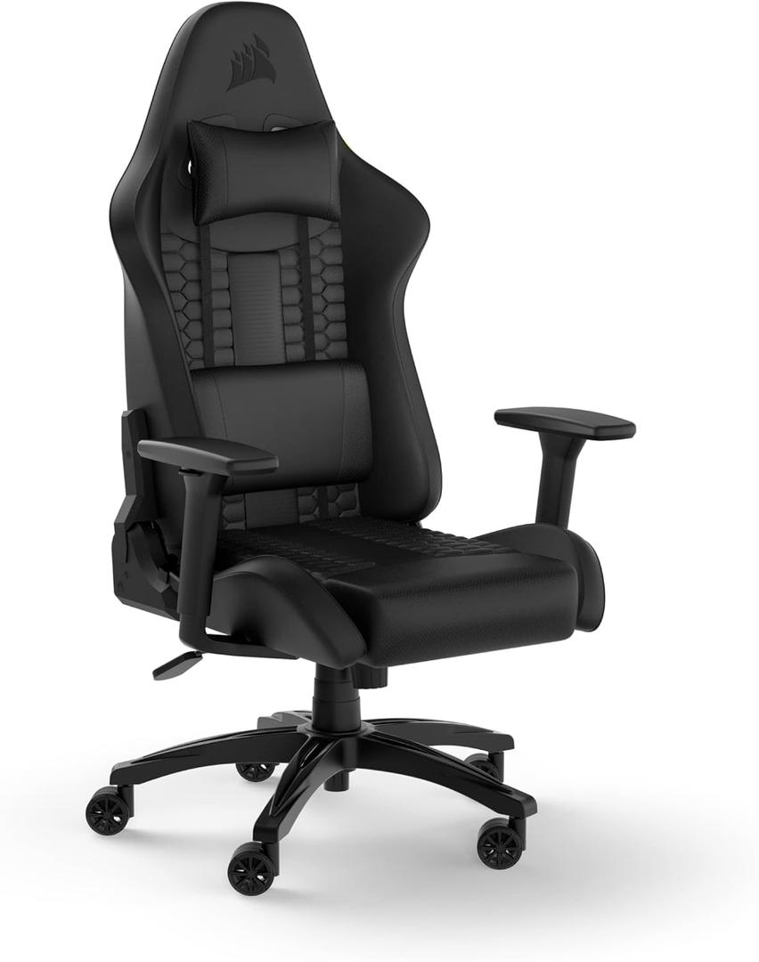 Corsair TC100 Relaxed Gaming Chair - Leatherette - Racing-Inspired Design - Lumbar Pillow - Detachable Memory Foam Neck Pillow - Adjustable Seat Height - Adjustable Armrests - Black Corsair TC100 Relaxed Gaming Chair - Leatherette - Racing-Inspired Design - Lumbar Pillow - Detachable Memory Foam Neck Pillow - Adjustable Seat Height - Adjustable Armrests - Black