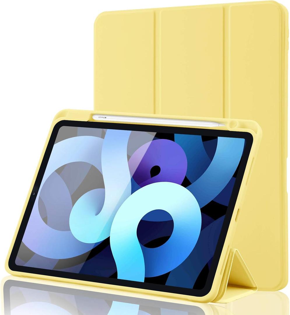 iPad Air 11 Inch 2025 M3/2024 M2/Air 7 6 5 4 Generation (2025/2024/2022/2020) 10.9 Inch with Pencil Holder, [Support 2nd Pencil Charging and Auto Wake/Sleep] Smart Trifold Stand Case (Yellow)