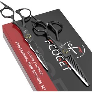 Professional Barber Hair Scissors Thinning Shears Kit - 6.8" HIGH-END Extremely Sharp Haircut Scissors Hairdressing Texturizing Hair Cutting Shears Set 440C Stainless Steel for Salon Home Stylists (Black)