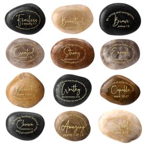Landical 12 Pcs Bible Verses Scripture Stones Gifts Christian Inspirational Rocks Engraved Stones with Inspiring Prayer Words Mother's Day Religious Gifts for Women Zen Group Home Decor