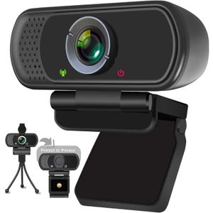 XPCAM Full HD 1080P Webcam with Microphone and Tripod, Pro Streaming Computer Camera with Privacy Cover, Widescreen USB Web Camera for Desktop PC Laptop Mac (Black)